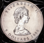 5 долларов 1989 "Кленовый лист" (Канада) (в запайке)