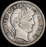 10 центов (1 дайм) 1906 (США) без букв