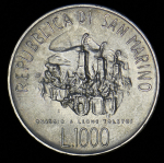 1000 лир 1978 "150 лет со дня рождения Льва Николаевича Толстого" (Сан-Марино)