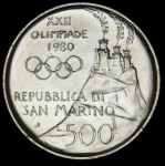 500 лир 1980 "XXII летние Олимпийские Игры, Москва 1980: Бокс" (Сан-Марино)