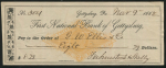 Чек "First National Bank of Gettysburg" 1884 (США)