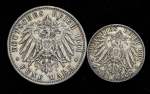 Набор из 2-х сер. монет 1901 "200-летие королевства" (Германия)
