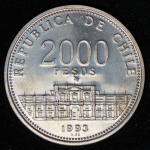 2000 песо 1993 "250 лет монетному двору Чили" (Чили)