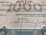 Акция на 1000 марок 1911 "Kunstanstalten vormals Adolf May und Muller & Lohse" (Германия)