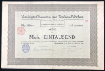 Акция на 1000 марок 1913 "Vereinigte Chamotte und Tonofen-Fabriken" (Германия)