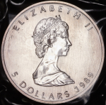 5 долларов 1989 "Кленовый лист" (Канада) (в запайке)