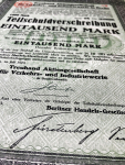 Долговое обязательство 1000 марок 1923 "Verkehrs und Industriewerte in Berlin" (Германия)