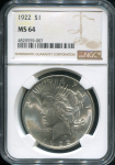 1 доллар 1922 "Peace Dollar" (США) (в слабе)