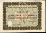 Акция на 400 марок 1928 "Rheinisch-Westfalische Elektrizitatswerk Aktien-Gesellschaft Effen (Ruhr)" (Германия)