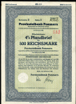 Акция на 500 марок 1942 "Provinzialbank Pommern" (Германия)