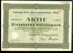 Акция на 1000 марок 1940 "Fattinger & Co. Aktiengesellschaft/Wien" (Германия)