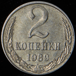 2 копейки 1989 (брак: иной металл)