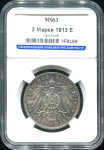 3 марки 1913 (Саксония) (в слабе)