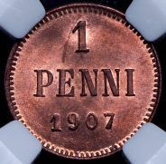 1 пенни 1907 (в слабе)