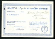 Лист пожертвования 1939 "Фонд Адольфа Гитлера" (Берлин) 