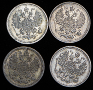 Набор из 4-х сер  монет 5 копеек (Александр III)