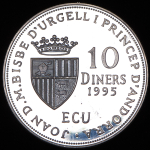 10 динеров 1995 "Вступление в Совет Европы" (Андора)